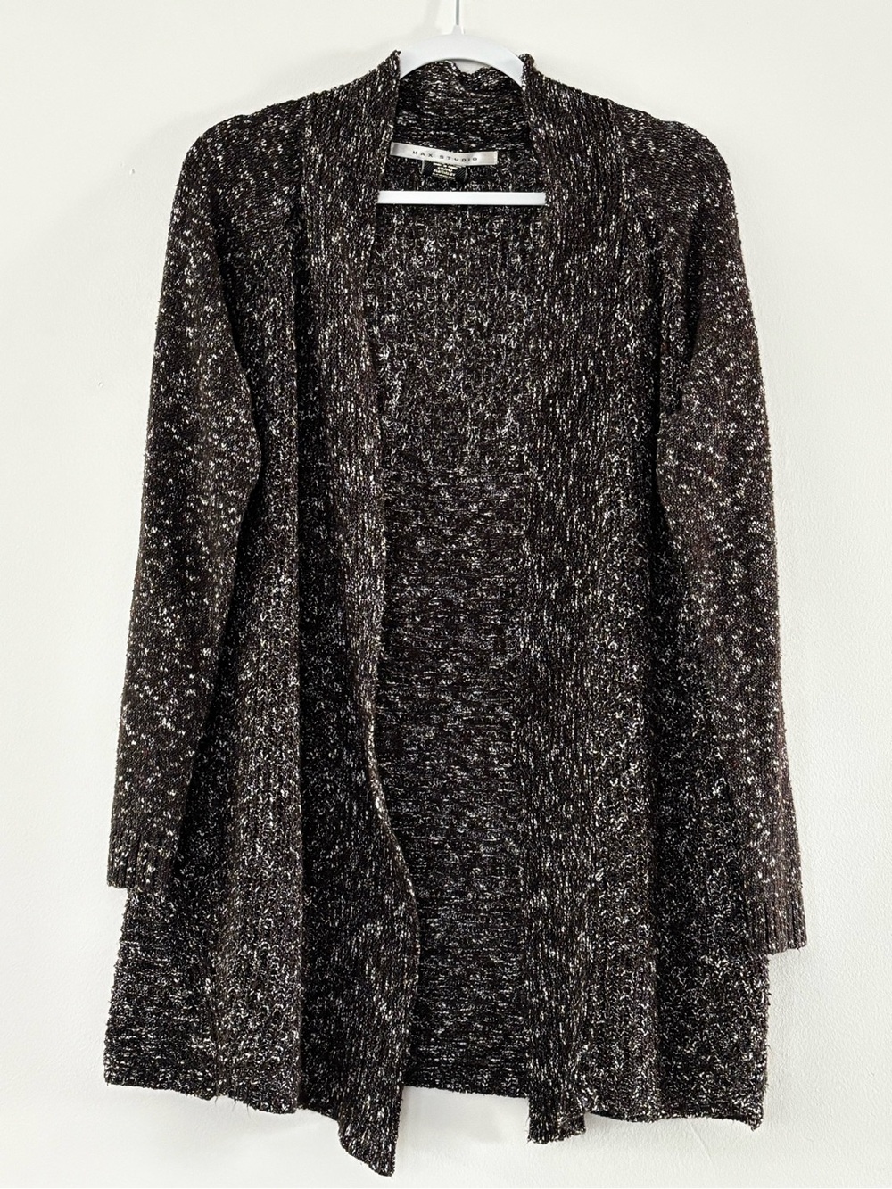 Max Studio Brown Marled Open-Front Cardigan